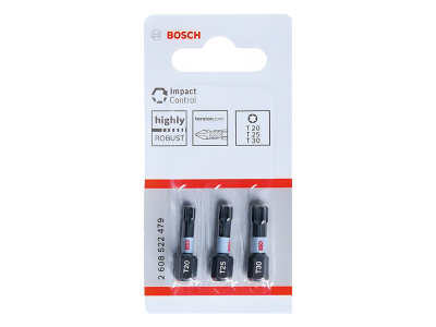 Tips set 3 pcs. Bosch T20, T25, T30 1/4x25mm Impact Control 2608522479