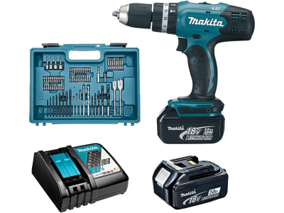 Makita DDF453RFX1 Cordless screwdriver with 2 batteries and 74 parts