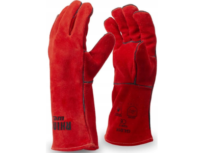 Заваръчни ръкавици без кевларен шев от телешка кожа - червени, р-р М Rhinoweld GL016-712-002-009